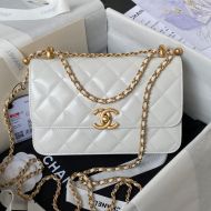 Chanel AS2649 Small Flap Crossbody Bag with Sphere Embellishment in Shiny Calfskin White