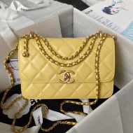 Chanel AS2649 Small Flap Crossbody Bag with Sphere Embellishment in Shiny Calfskin Yellow