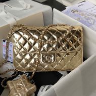 Chanel AS4648 Small Flap Crossbody Bag with Star Coin Purse in Mirror Calfskin Gold