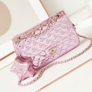 Chanel AS4648 Small Flap Crossbody Bag with Star Coin Purse in Mirror Calfskin Violet