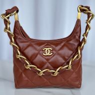 Chanel AS4922 Small Hobo Bag with Chunky Chain Strap in Lambskin Burgundy