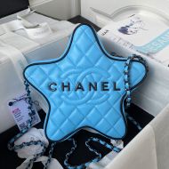 Chanel AS4579 Small Star Chain Crossbody Bag with Chanel Logo in Crumpled Lambskin Sky Blue/Black