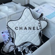 Chanel AS4579 Small Star Chain Crossbody Bag with Chanel Logo in Crumpled Lambskin White