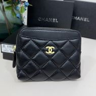 Chanel Small Zipped Coin Purse in Shiny Lambskin Black/Gold