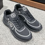 Chanel Sneakers with Embroidery Logo Women Calfskin and Stretch Fabric Black