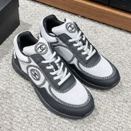 Chanel Sneakers with Embroidery Logo Women Calfskin and Stretch Fabric Grey