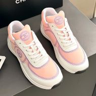 Chanel Sneakers with Embroidery Logo Women Calfskin and Stretch Fabric Pink