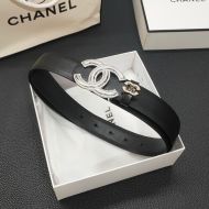 Chanel Wide Belt with Crystal Logo Buckle in Calfskin Black