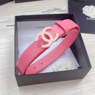 Chanel Women Belt with Enamel Logo Buckle in Calfskin Pink