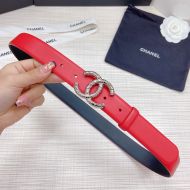 Chanel Women Belt with Engraved Heart Logo Buckle in Calfskin Red