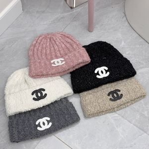 Chanel Beanie Hat with Logo Patch in Cotton Tweed