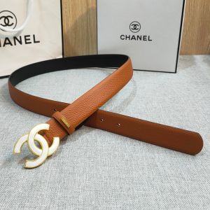 Chanel Belt with Enamel Logo Buckle in Grained Calfskin Brown