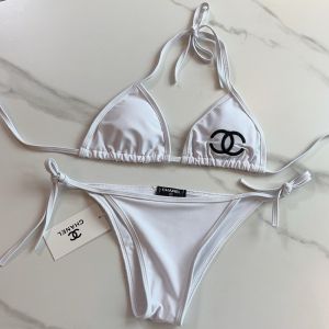 Chanel Bikini with Logo Embroidery Women Cotton White