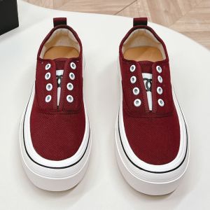 Chanel Biscuit Platform Slip-On Sneakers with Logo Print Women Canvas Burgundy