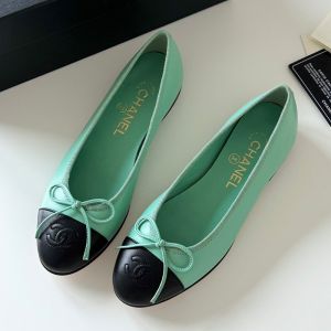 Chanel Bow Ballet Flats Women Calfskin Green