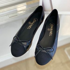 Chanel Bow Ballet Flats Women Diamond Calfskin and Grosgrain Black