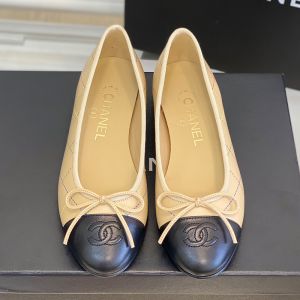 Chanel Bow Ballet Flats Women Diamond Calfskin Khaki