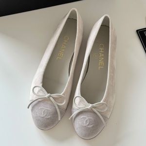 Chanel Bow Ballet Flats Women Suede Grey