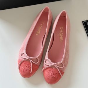 Chanel Bow Ballet Flats Women Suede Pink