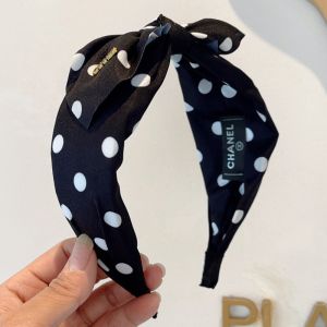 Chanel Bow Wide Headband with Polka Dot and Chanel Signature in Mixed Fibers Black