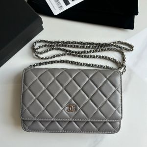 Chanel Flap Clutch with Chain in Lambskin Grey/Silver