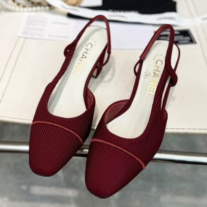 Chanel G31318 Slingback Pumps Women Cotton and Silk Burgundy