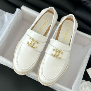 Chanel G45663 Moccasins with Flower Logo Women Calfskin White