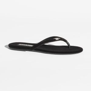 Chanel G45716 Thongs Slides with Crystal Logo Women Suede Black