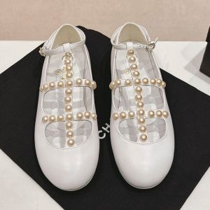 Chanel G45752 Mary Janes with Pearl T-Strap Women Goatskin White