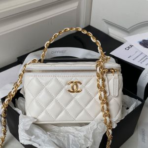 Chanel AP3315 Handle Vanity Case with Chain in Lambskin White