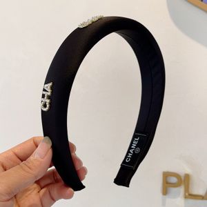 Chanel Headband with Crystal CHA Signature in Satin Black