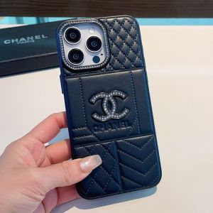 Chanel iPhone Case with Crystal Logo in Calfskin Black