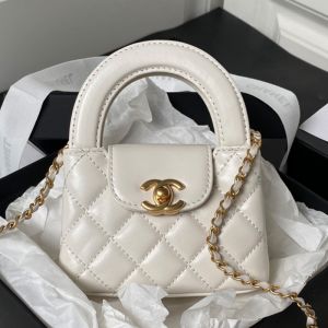 Chanel AP3435 Kelly Clutch with Chain in Shiny Calfskin White