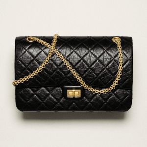 Chanel AS7587 Large 2.55 Reissue Shoulder Bag with Chanel Signature in Aged Calfskin Black/Gold