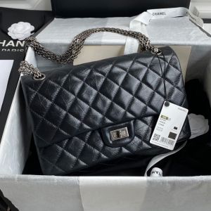 Chanel AS7587 Large 2.55 Reissue Shoulder Bag with Chanel Signature in Aged Calfskin Black/Silver