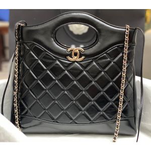 Chanel AS4853 Large 31 Shopping Bag in Shiny Crumpled Calfskin Black