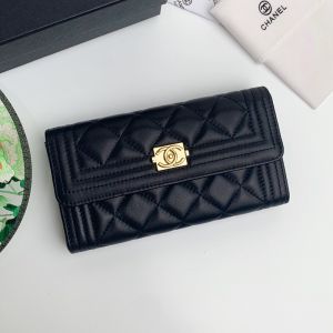 Chanel Large Boy Flap Bifold Wallet in Calfskin Black/Gold