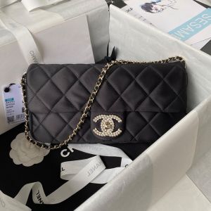 Chanel AS3791 Large Classic Flap Shoulder Bag with Pearl Embellishment in Satin Black