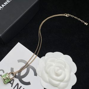 Chanel Logo Lock Pendant Necklace in Metal and Enamel Green