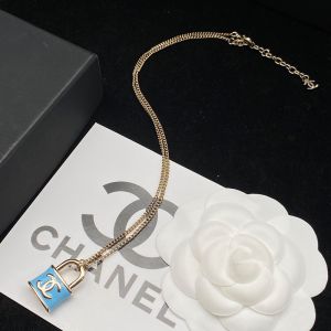 Chanel Logo Lock Pendant Necklace in Metal and Enamel Sky Blue