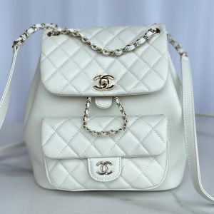 Chanel AS3618 Medium Duma Backpack with Woven Chain Strap in Calfskin White