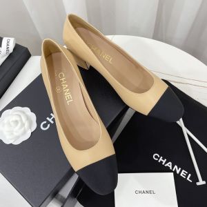 Chanel Mid-Heel Pumps Women Lambskin and Grosgrain Khaki