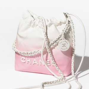 Chanel AS3980 Mini 22 Hobo Bag with Double Crossbody Strap in Gradient Calfskin Pink