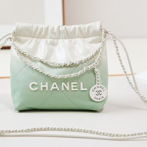 Chanel AS3980 Mini 22 Hobo Bag with Double Crossbody Strap in Gradient Calfskin Teal