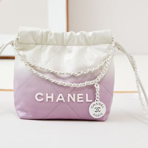 Chanel AS3980 Mini 22 Hobo Bag with Double Crossbody Strap in Gradient Calfskin Violet