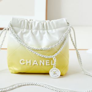 Chanel AS3980 Mini 22 Hobo Bag with Double Crossbody Strap in Gradient Calfskin Yellow