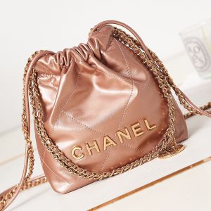 Chanel AS3980 Mini 22 Hobo Bag with Double Crossbody Strap in Shiny Calfskin Rose Gold