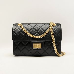 Chanel AS0874 Mini 2.55 Reissue Shoulder Bag with Chanel Signature in Aged Calfskin Black/Gold