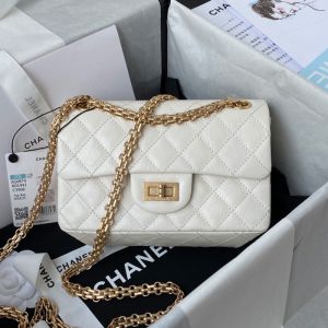 Chanel AS0874 Mini 2.55 Reissue Shoulder Bag with Chanel Signature in Aged Calfskin White