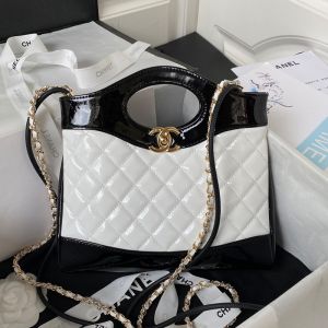 Chanel AS4133 Mini 31 Shopping Bag in Patent Leather White/Black